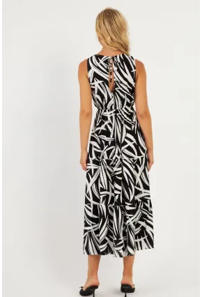 Kadın Siyah-Beyaz Desenli Kruvaze Midi Elbise YZ634