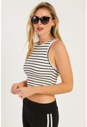 Kadın Siyah-Beyaz İkili Çizgili Crop Bluz CG346