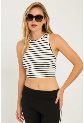 Kadın Siyah-Beyaz İkili Çizgili Crop Bluz CG346