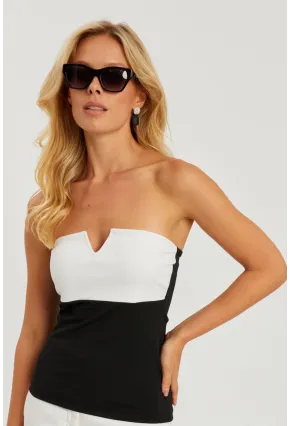 Kadın Siyah-Beyaz Straplez Bluz EY2793