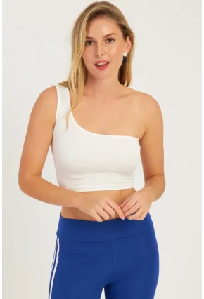 Kadın Siyah-Beyaz Tek Omuz İkili Crop Bluz CG347