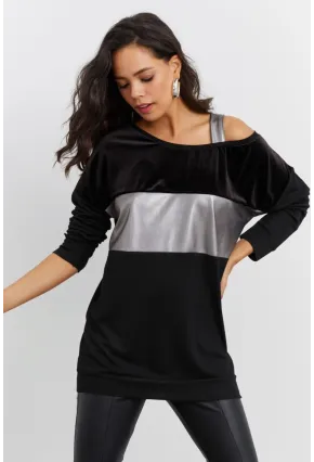 Kadın Siyah Bloklu Bluz ST819