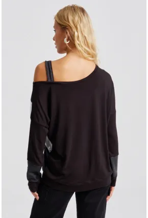 Kadın Siyah Bloklu Bluz ST825