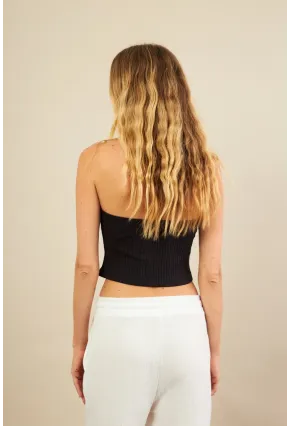 Kadın Siyah Boncuk Detaylı Sırtı Açık Bluz LPP1245-90