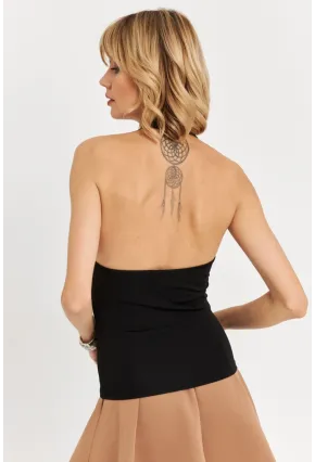 Kadın Siyah Boyun Askılı Crop Bluz TF69