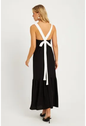 Kadın Siyah Bürümcük Kontrast Midi Elbise EY2829