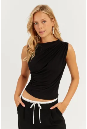 Kadın Siyah Büzgülü Bluz YZ625