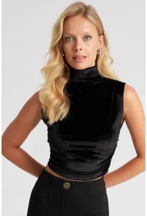 Kadın Siyah Büzgülü Kadife Bluz B228