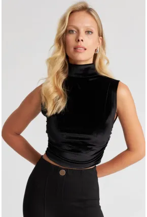 Kadın Siyah Büzgülü Kadife Bluz B228