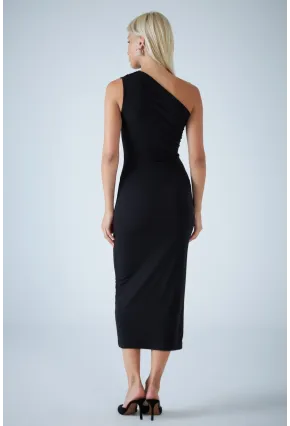 Kadın Siyah Çapraz Yaka Midi Elbise ELN603