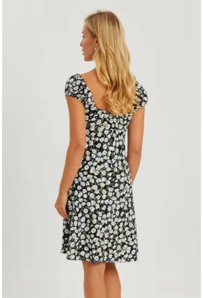 Kadın Siyah Çiçekli Mini Elbise GÇ165