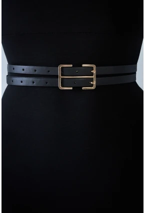 Kadın Siyah Çift Tokalı Çiftli Kemer BE723