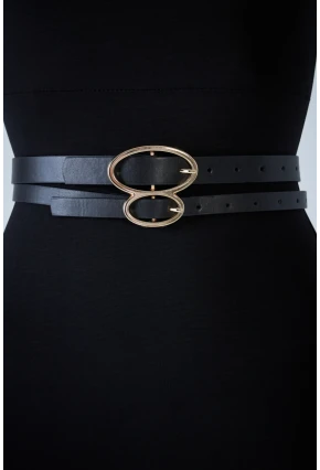 Kadın Siyah Çift Tokalı Çiftli Kemer BE724