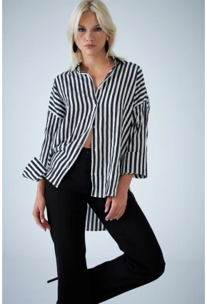 Kadın Siyah Çizgili Gömlek ELN600