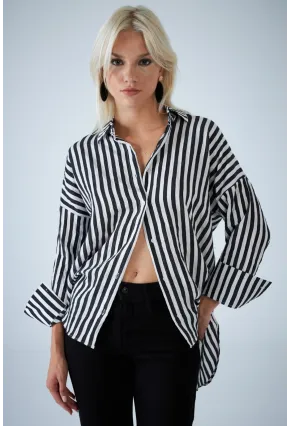 Kadın Siyah Çizgili Gömlek ELN600