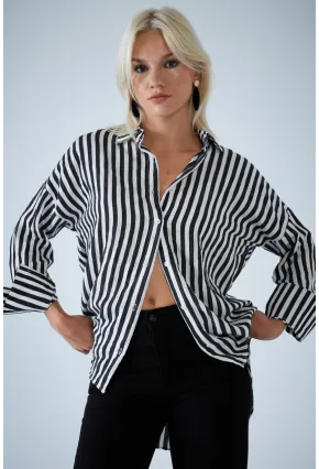 Kadın Siyah Çizgili Gömlek ELN600
