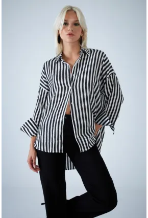 Kadın Siyah Çizgili Gömlek ELN600