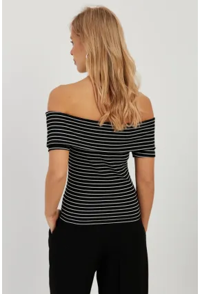 Kadın Siyah Çizgili Madonna Bluz YZ1001