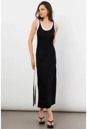 Kadın Siyah Color Block Yırtmaçlı Midi Elbise UG105