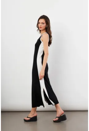 Kadın Siyah Color Block Yırtmaçlı Midi Elbise UG105