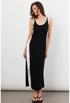 Kadın Siyah Color Block Yırtmaçlı Midi Elbise UG105