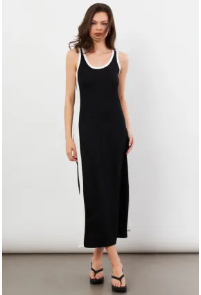 Kadın Siyah Color Block Yırtmaçlı Midi Elbise UG105