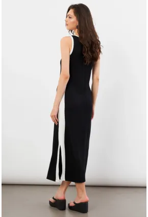 Kadın Siyah Color Block Yırtmaçlı Midi Elbise UG105