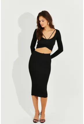 Kadın Siyah Crop Etek Takım KZ2201