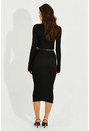 Kadın Siyah Crop Etek Takım KZ2201