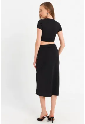 Kadın Siyah Crop Etek Takım MRS10004