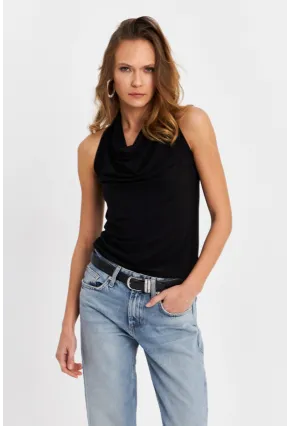 Kadın Siyah Degaje Yaka Kolsuz Bluz LPP1226-90