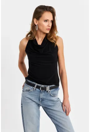 Kadın Siyah Degaje Yaka Kolsuz Bluz LPP1226-90