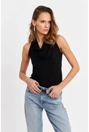 Kadın Siyah Degaje Yaka Kolsuz Bluz LPP1226-90