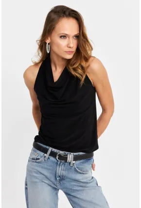 Kadın Siyah Degaje Yaka Kolsuz Bluz LPP1226-90