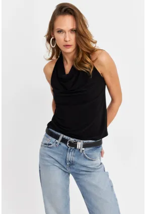 Kadın Siyah Degaje Yaka Kolsuz Bluz LPP1226-90