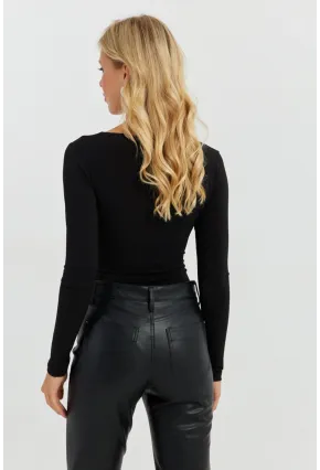 Kadın Siyah Dekolteli Çıtçıtlı Body MEN2026