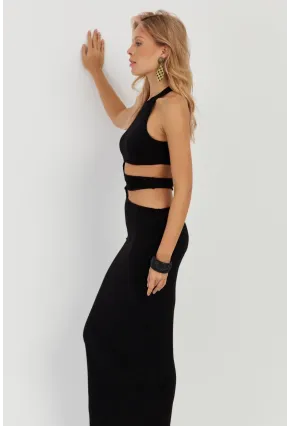 Kadın Siyah Dekolteli Maxi Elbise MEN2031
