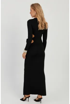 Kadın Siyah Dekolteli Skuba Maxi Elbise MON122