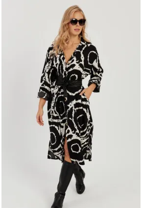 Kadın Siyah Desenli Gömlek Elbise LV174