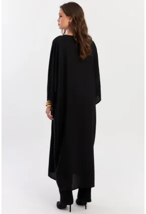 Kadın Siyah Desenli Maxi Dokuma Elbise ALO150