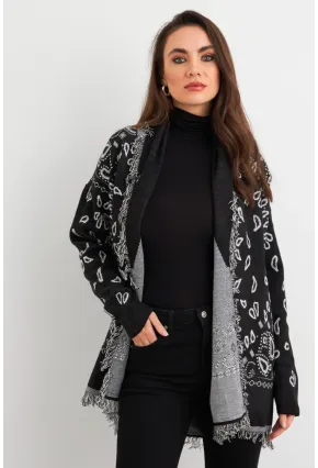 Kadın Siyah Desenli Triko Hırka MVI14209