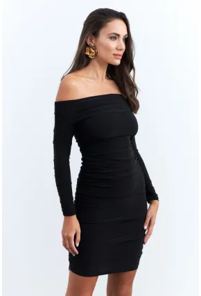 Kadın Siyah Drapeli Degaje Mini Elbise ELT3697