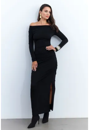 Kadın Siyah Drapeli Maxi Elbise SHR7