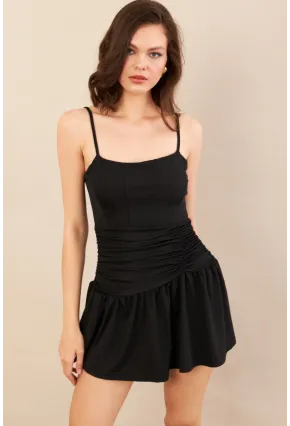 Kadın Siyah Drapeli Mini Elbise DCF080