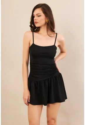 Kadın Siyah Drapeli Mini Elbise DCF080