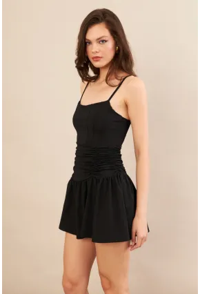 Kadın Siyah Drapeli Mini Elbise DCF080