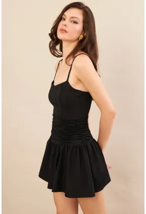 Kadın Siyah Drapeli Mini Elbise DCF080