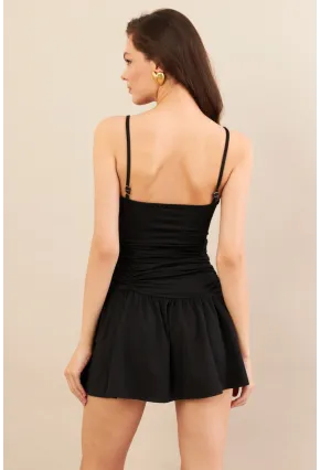 Kadın Siyah Drapeli Mini Elbise DCF080