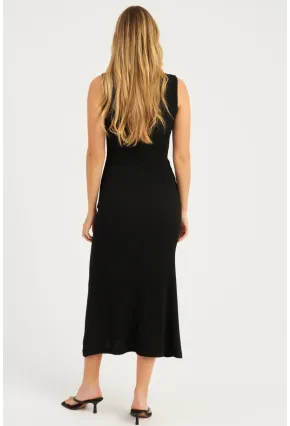Kadın Siyah Düğme Detaylı Kaşkorse Maxi Elbise EY2759