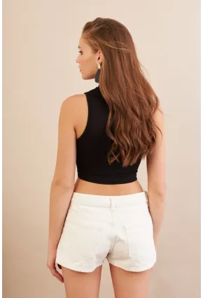 Kadın Siyah Düğme Detaylı Pencereli Bluz EY3110